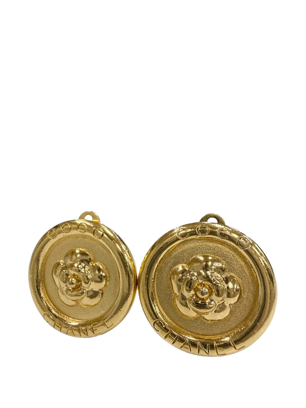 CHANEL Pre-Owned Orecchini tondi a clip con motivo camelia e placcatura oro 1997