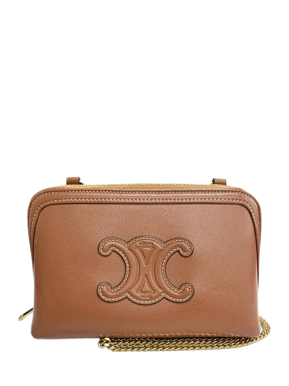 Celine Pre-Owned 2022 Smooth Calfskin Cuir Triomphe Clutch on Chain crossbody bag - Marrone