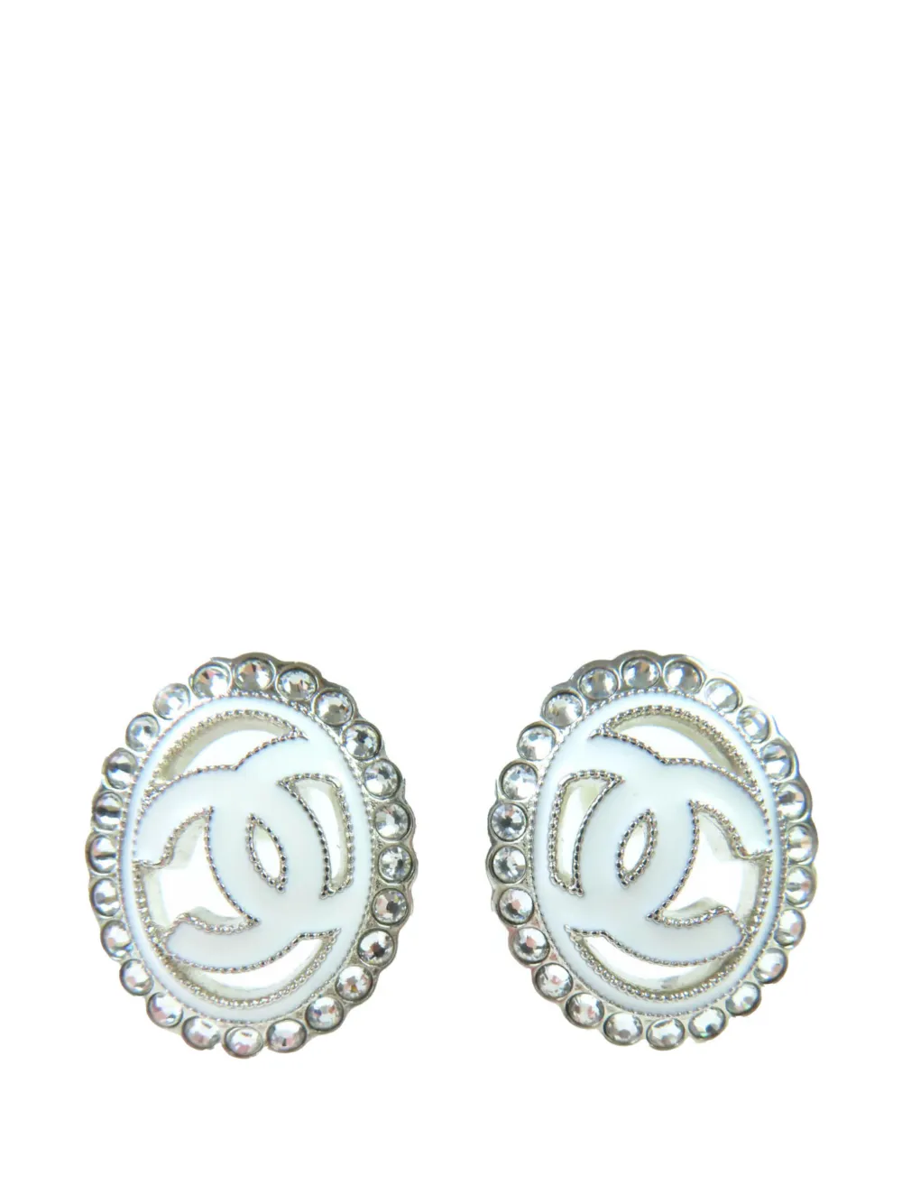 CHANEL Pre-Owned 2025 CC Silver Plated Strass Enamel Push Back Earrings costume earrings - Argento