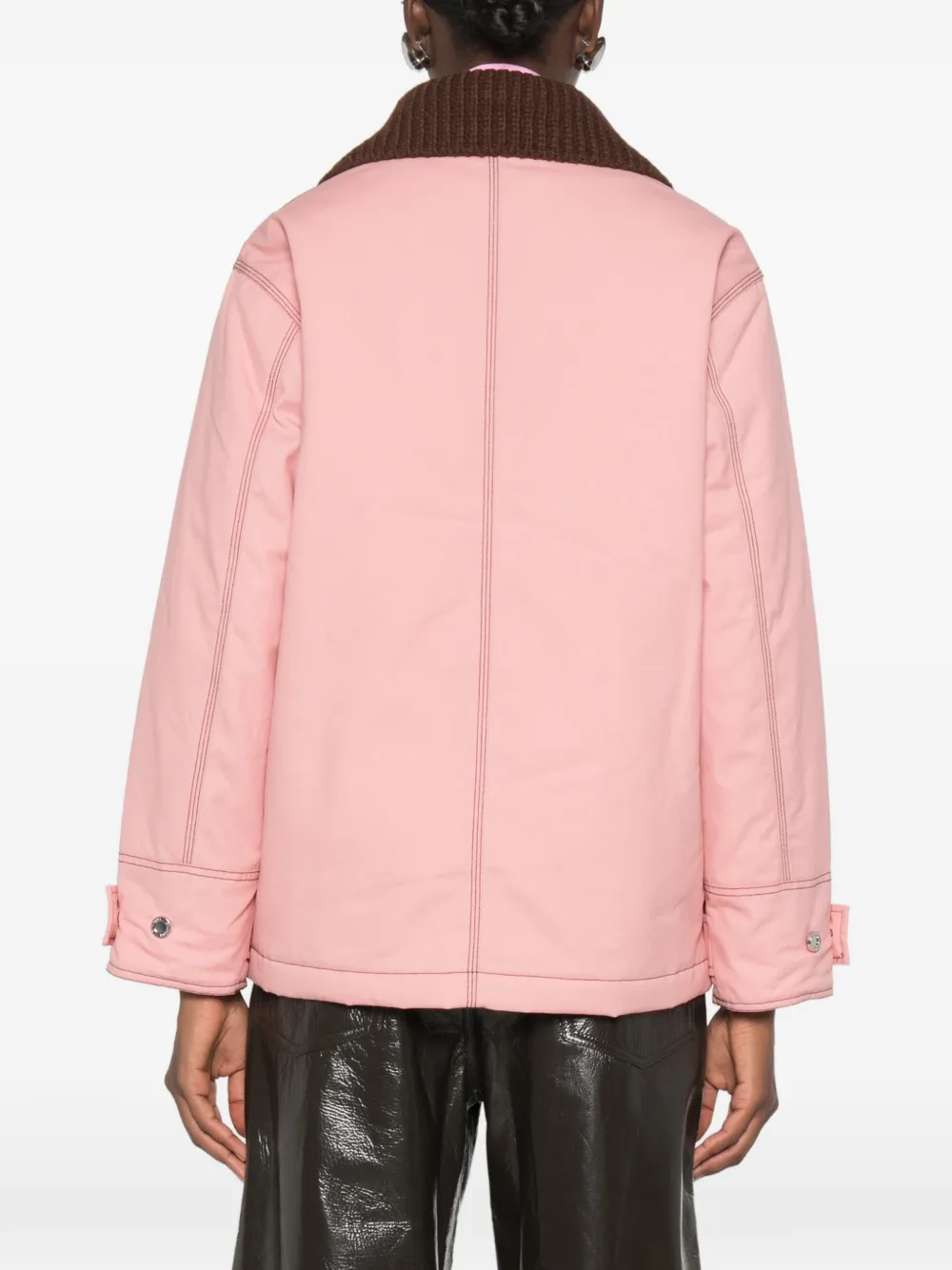 Stine Goya Ribgebreid jack met contrasterende stiksels en kraag Roze