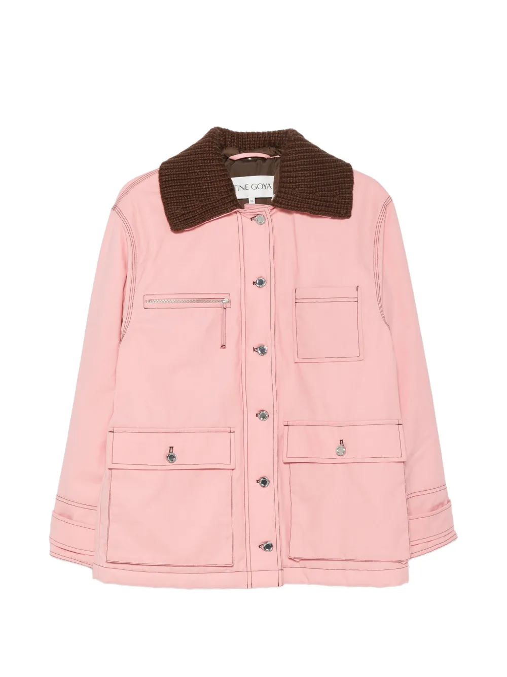 Stine Goya ribbed-knit collar contrast-stitch jacket - Rosa