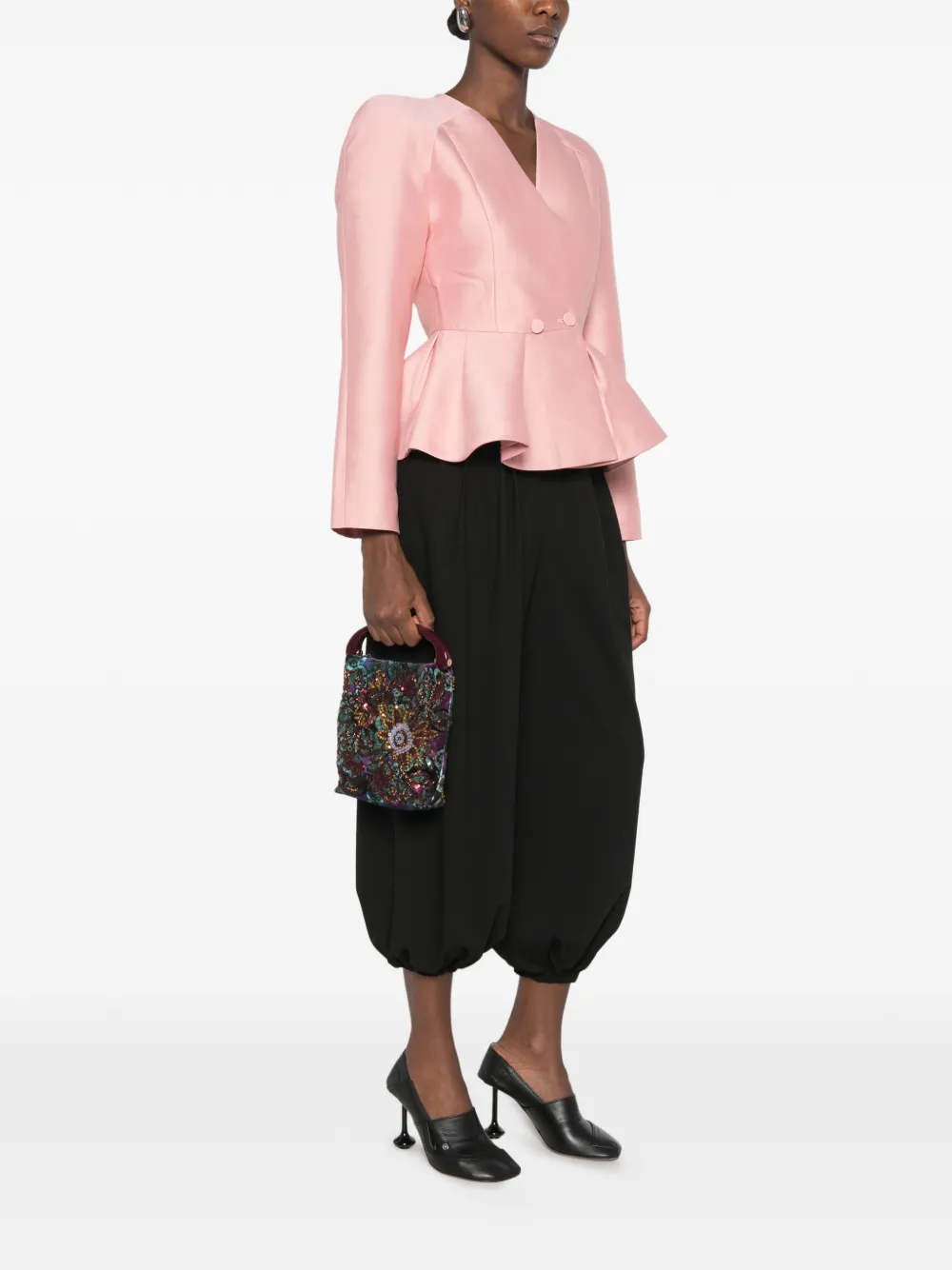 Stine Goya peplum-hem V-neck jacket Roze