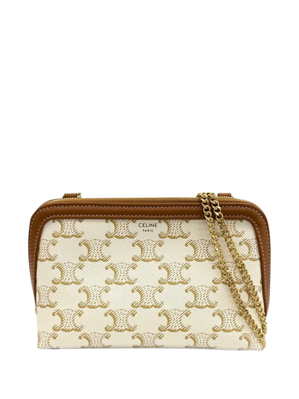 Celine Pre-Owned Borsa a tracolla Triomphe in tela cerata con catena 2018-2026 - Bianco
