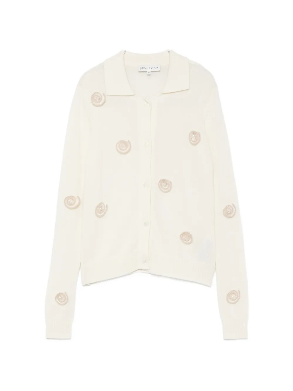 Stine Goya snail-embellished polo-collar cardigan - Bianco