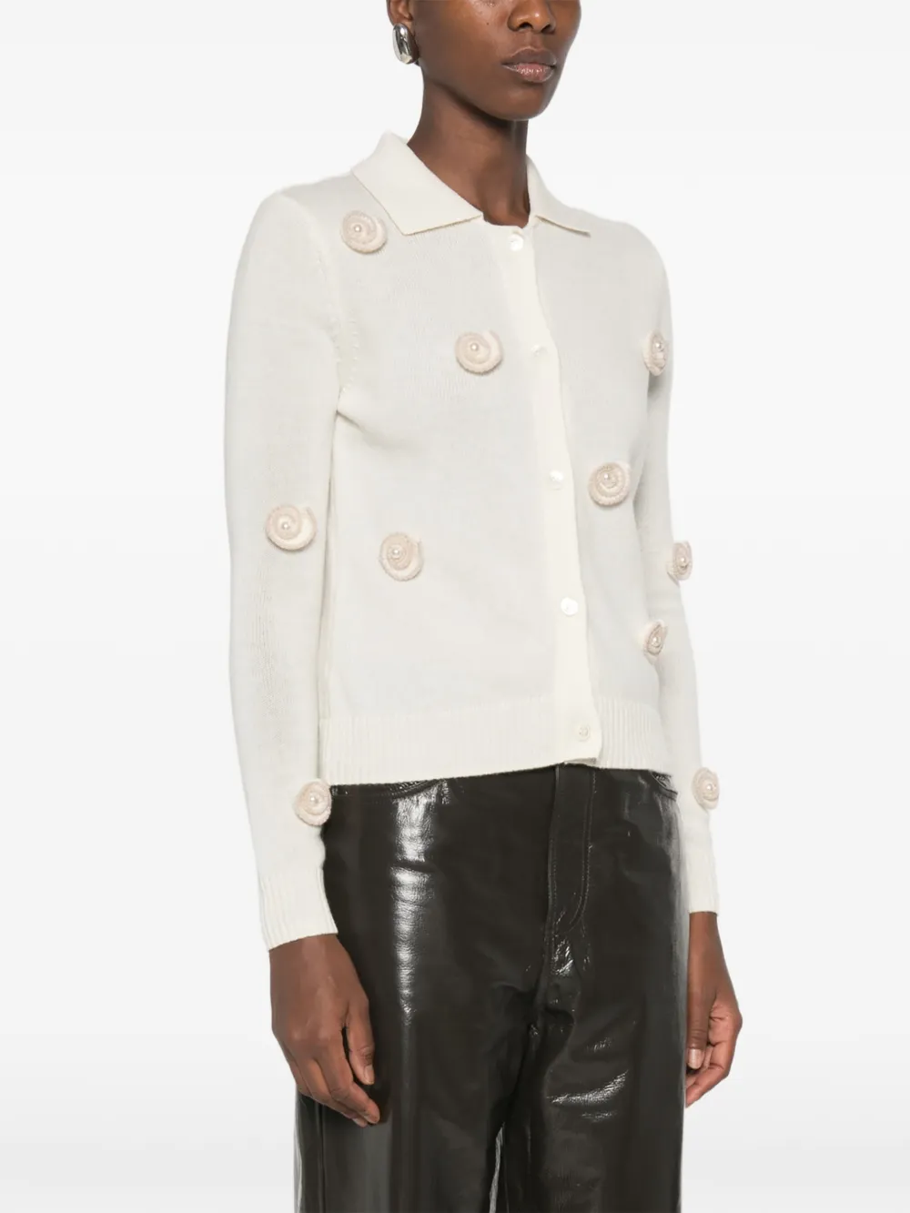 Stine Goya snail-embellished polo-collar cardigan - Bianco