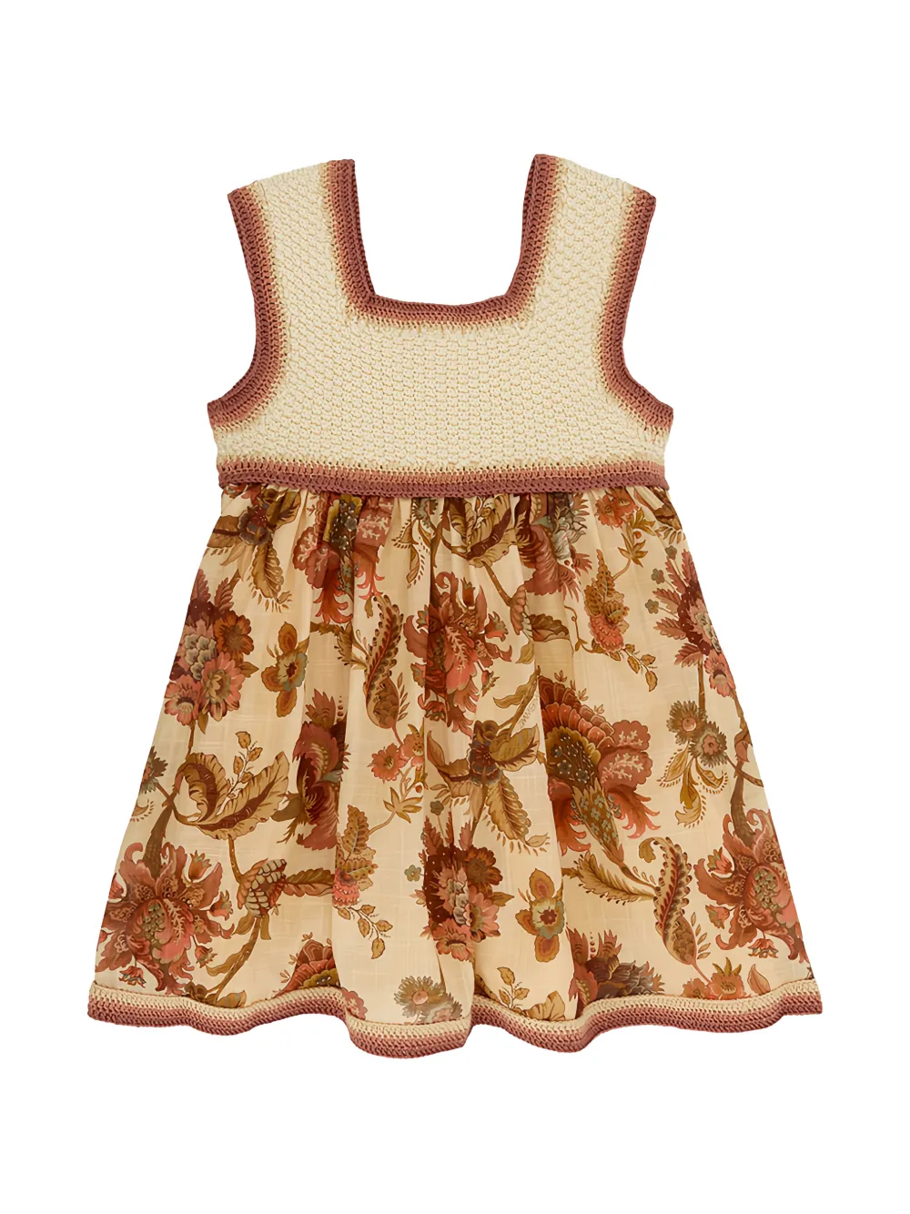 ZIMMERMANN Kids Aster crochet-panel floral-print dress Beige