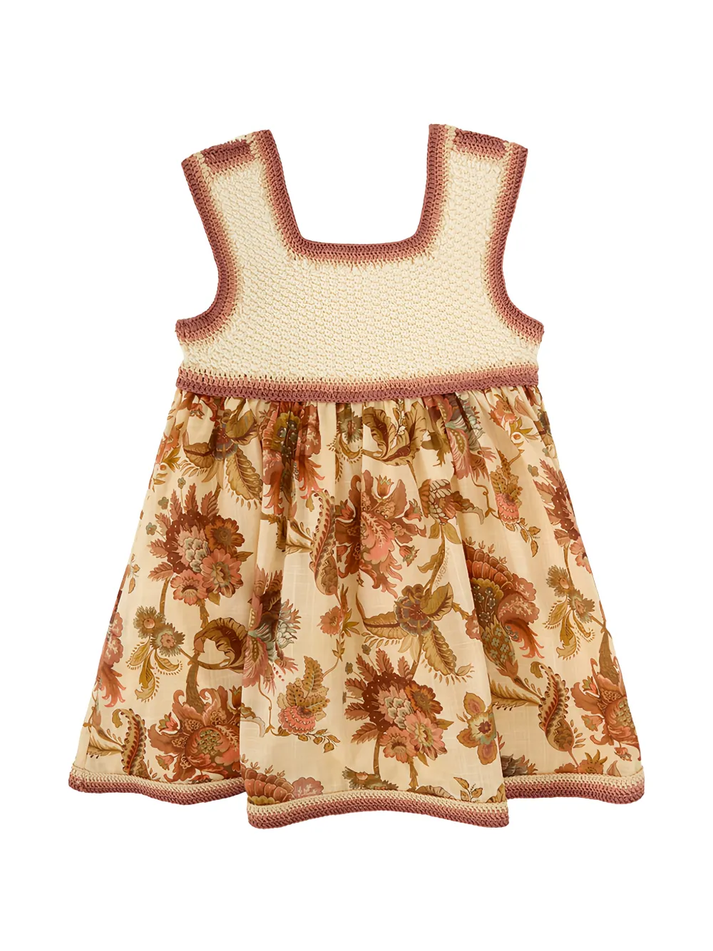 ZIMMER N Kids Aster crochet-panel floral-print dress Beige