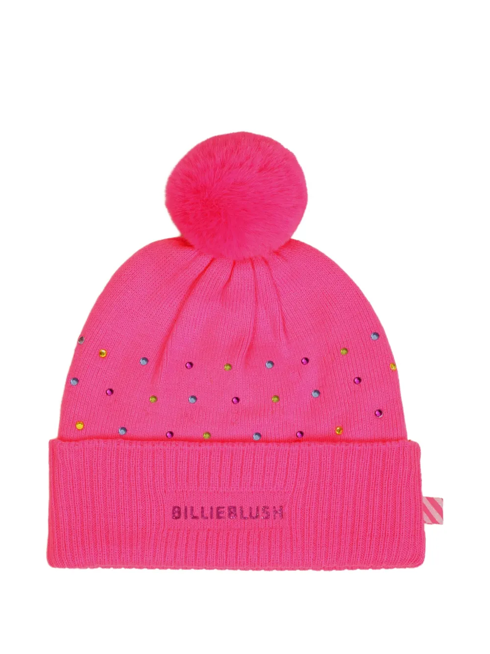 Billieblush rhinestone-embellished faux-fur pompom beanie hat - Rosa