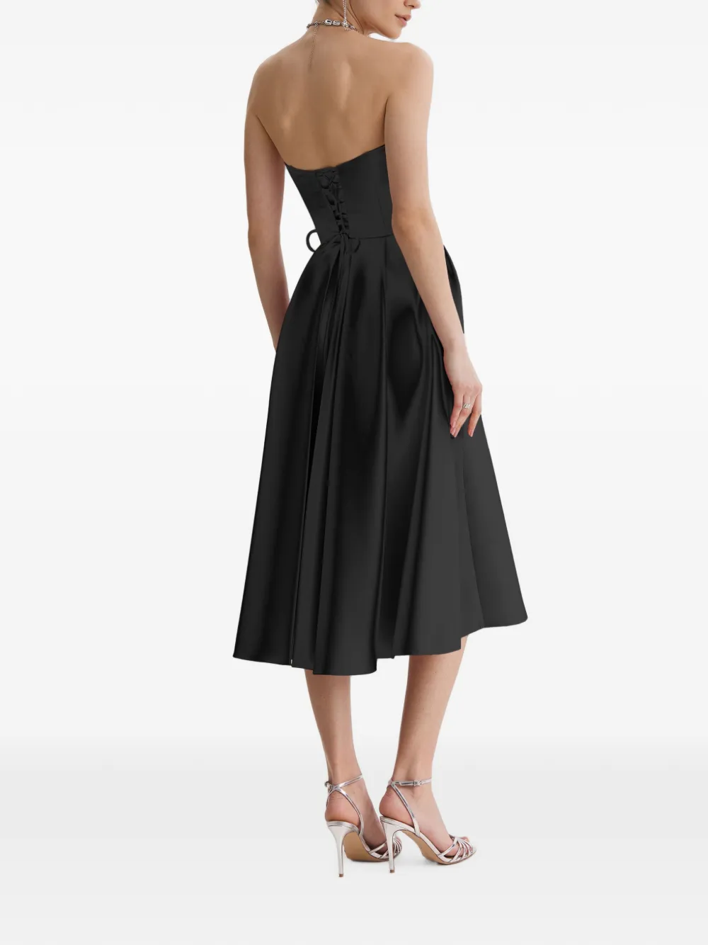FRAMBOISE Napea strapless geplooide midi-jurk Zwart