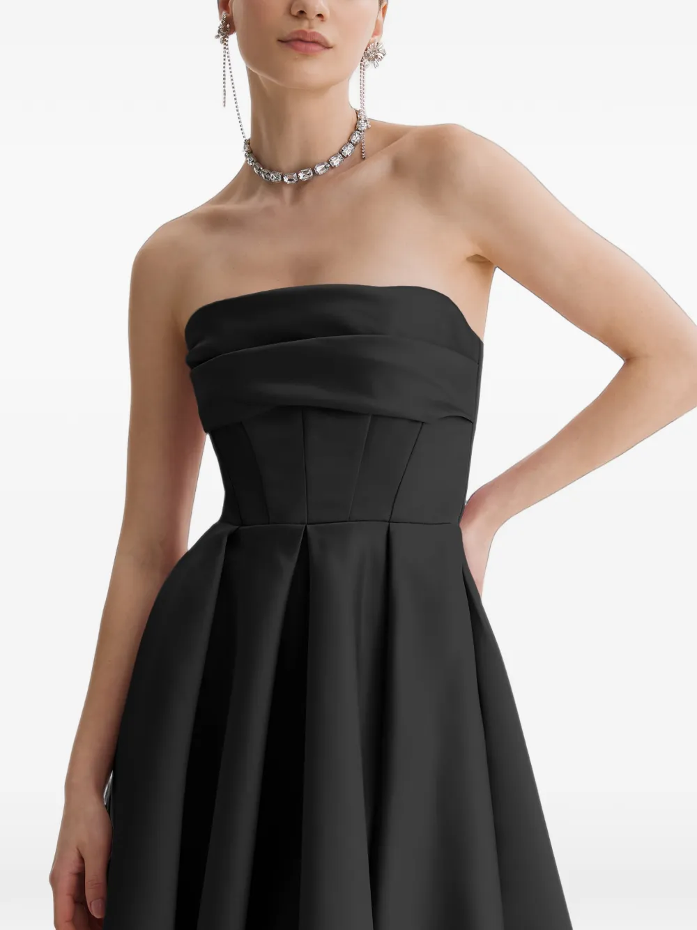 FRAMBOISE Napea strapless geplooide midi-jurk Zwart