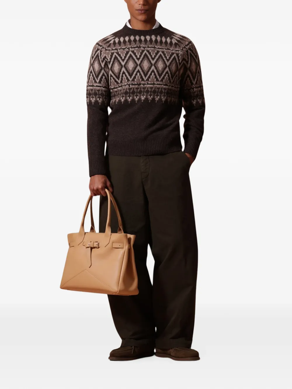 Ballantyne Trui met raglan mouwen en geometrische intarsia Bruin