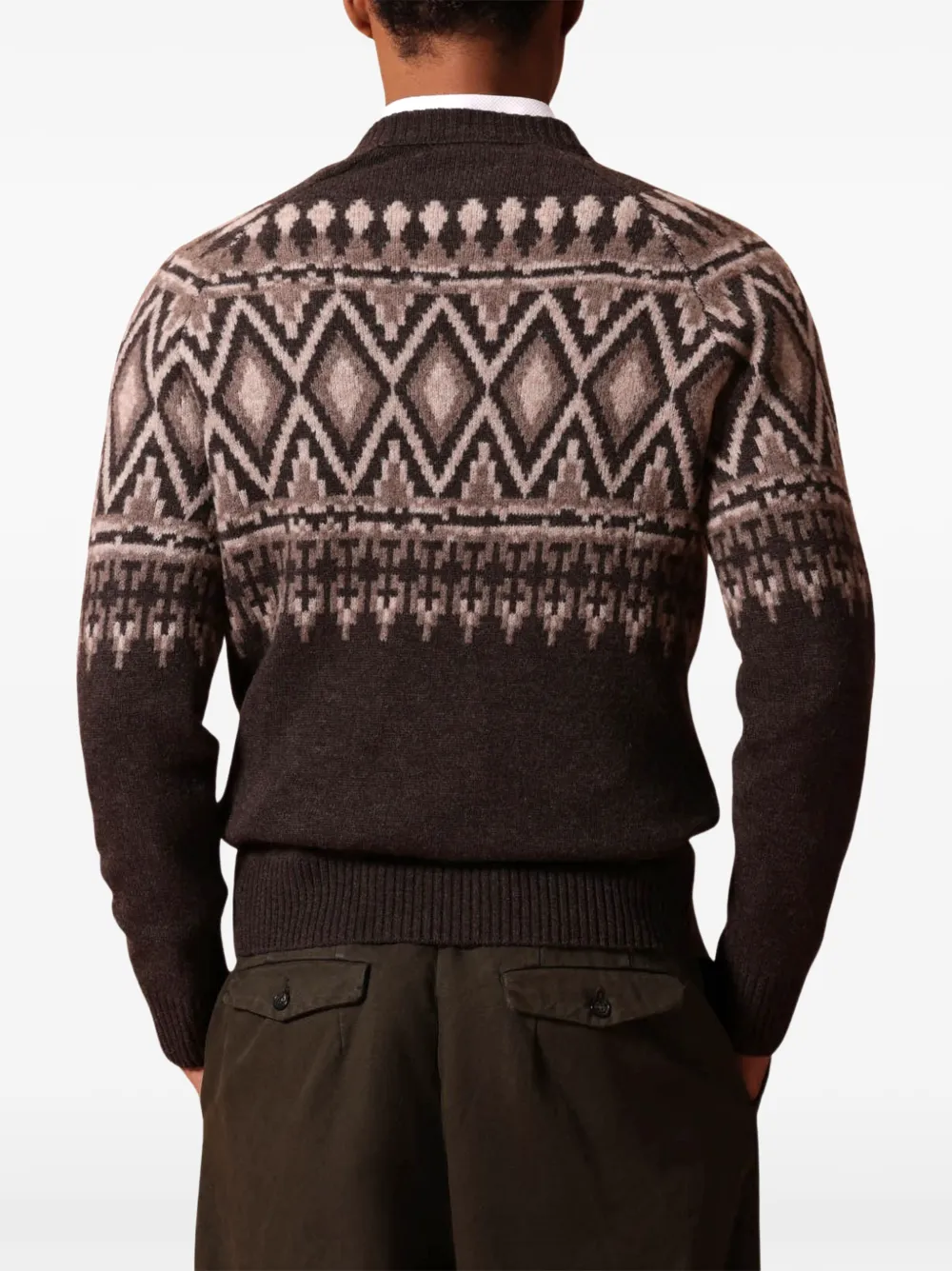 Ballantyne Trui met raglan mouwen en geometrische intarsia Bruin