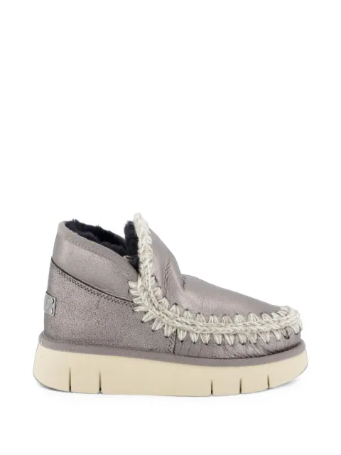 Mou crochet-trim metallic leather sneakers