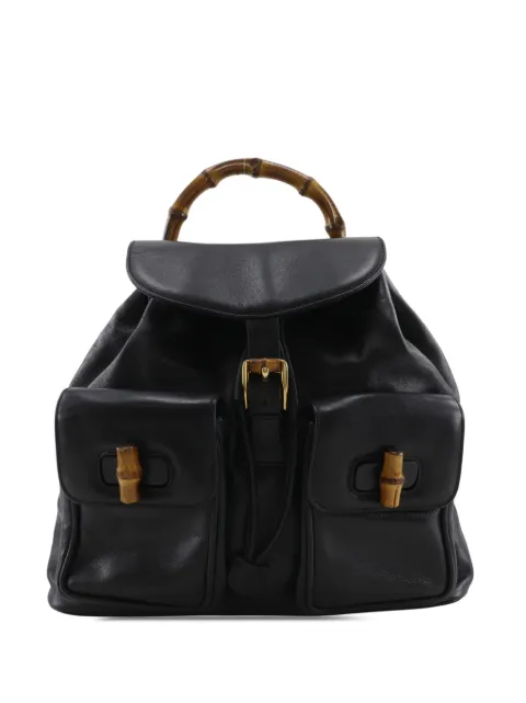 Gucci Pre-Owned mochila de piel de becerro y bambú con cordones con cordones siglo XX