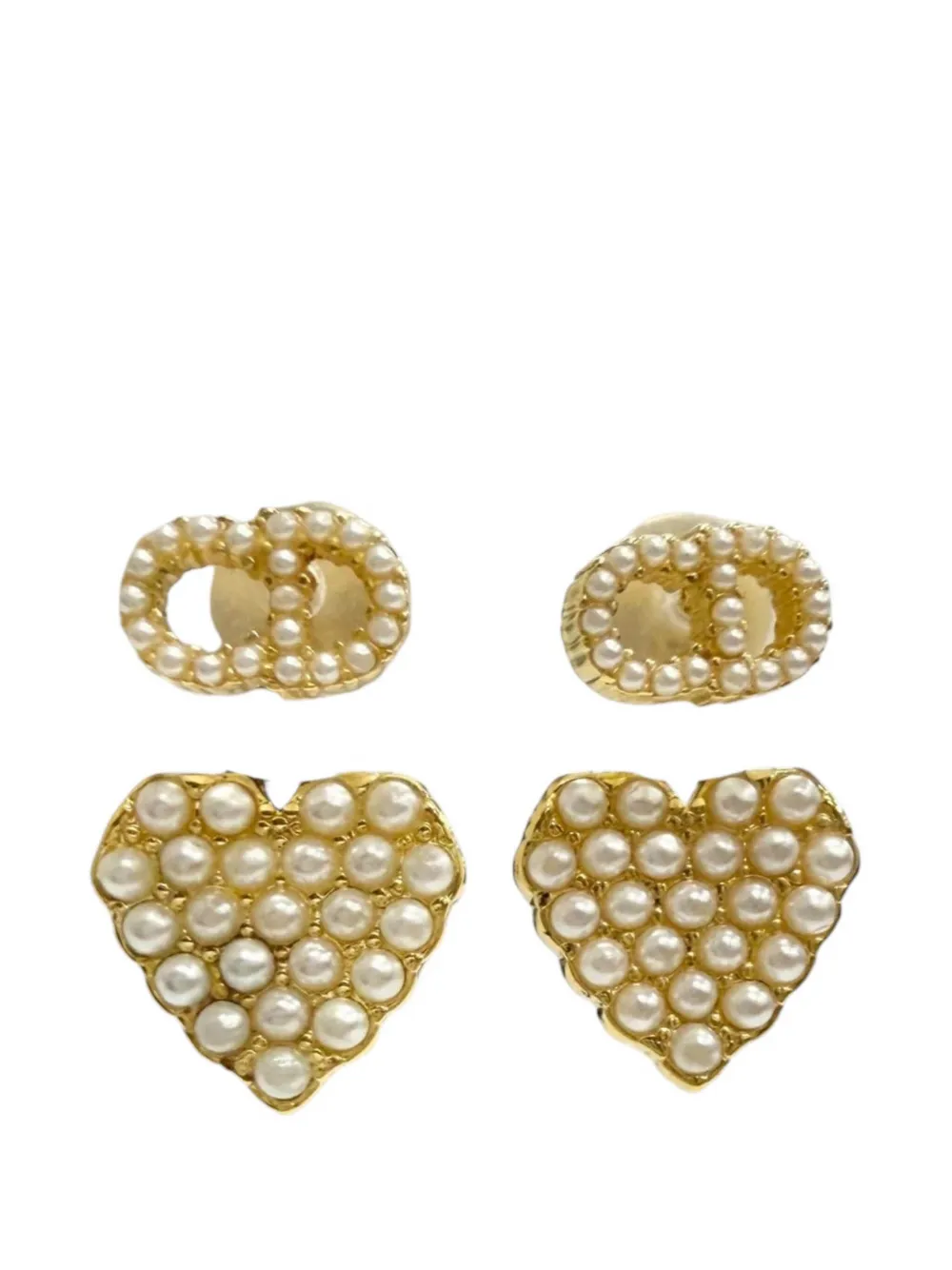 Christian Dior Pre-Owned 20th Century Gold Plated Faux Pearl CD Logo Heart Drop Bullet Back Earrings costume earrings - Oro