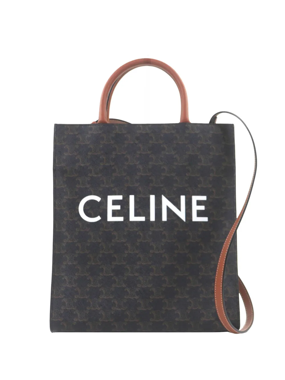 Celine Pre-Owned 2018-2026 Small Triomphe Coated Canvas Vertical Cabas Tote satchel - Marrone