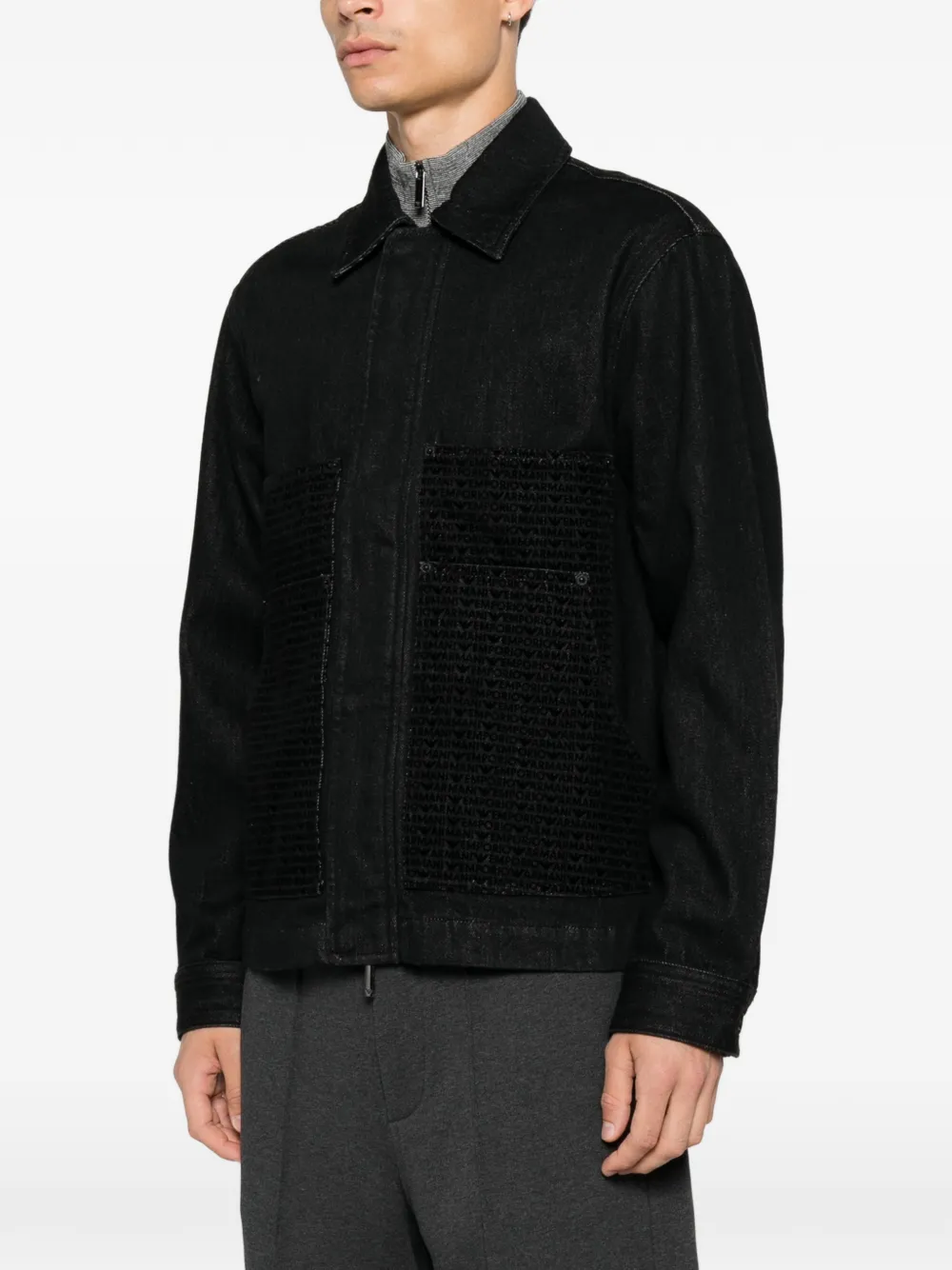 Emporio Armani Denim jack met logo-patroon Zwart