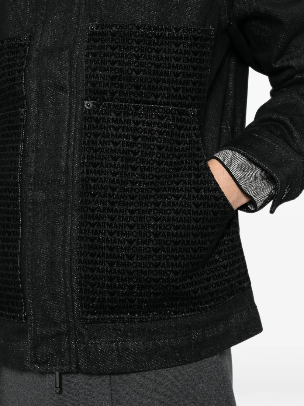 Emporio Armani Denim jack met logo-patroon Zwart