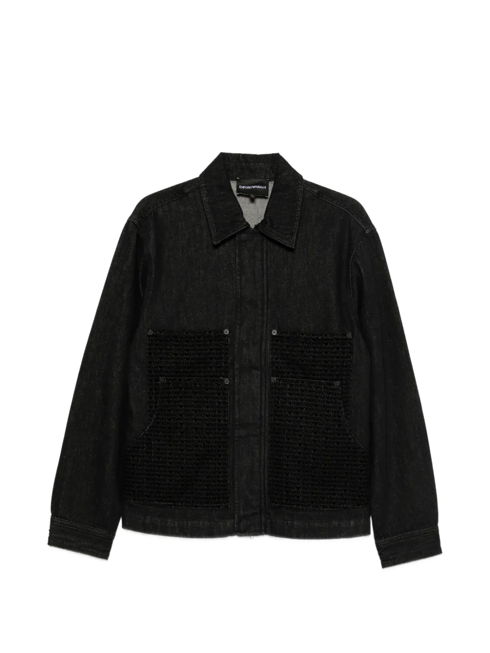 Emporio Armani logo-pattern denim jacket - Nero