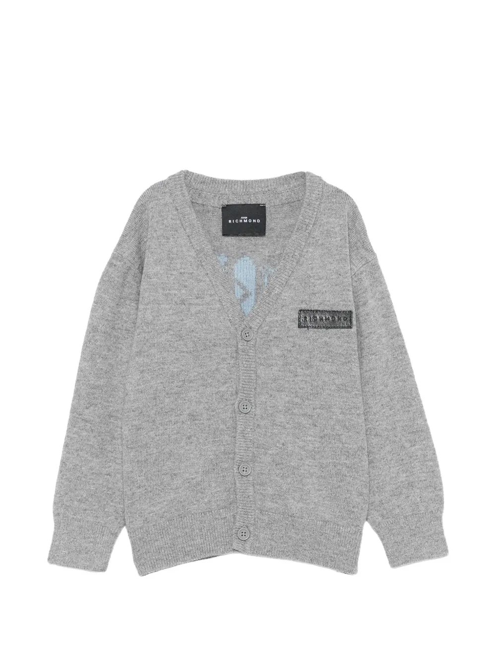 John Richmond Junior logo-patch knitted cardigan - Grigio