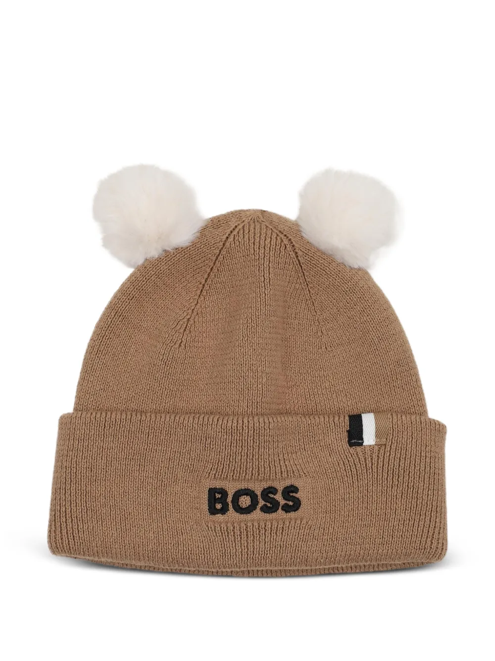 BOSS Kidswear logo-embroidered pompom beanie hat - Marrone