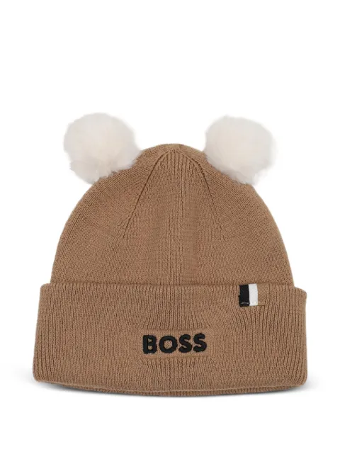 BOSS Kidswear logo-embroidered pompom beanie hat