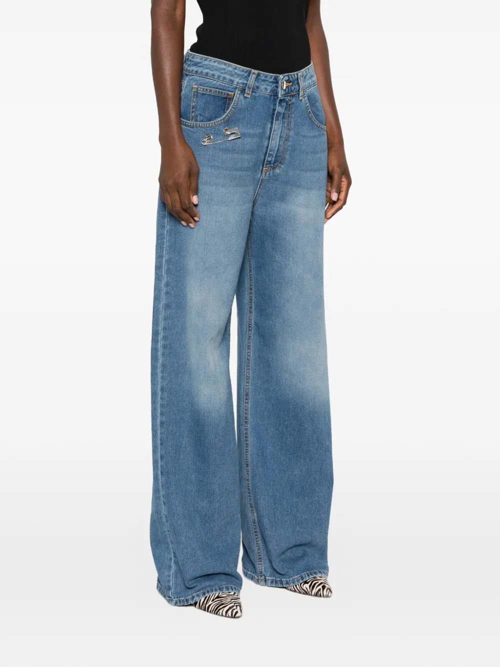 SIMONA CORSELLINI Jeans met wijde pijpen en veiligheidsspeld Blauw