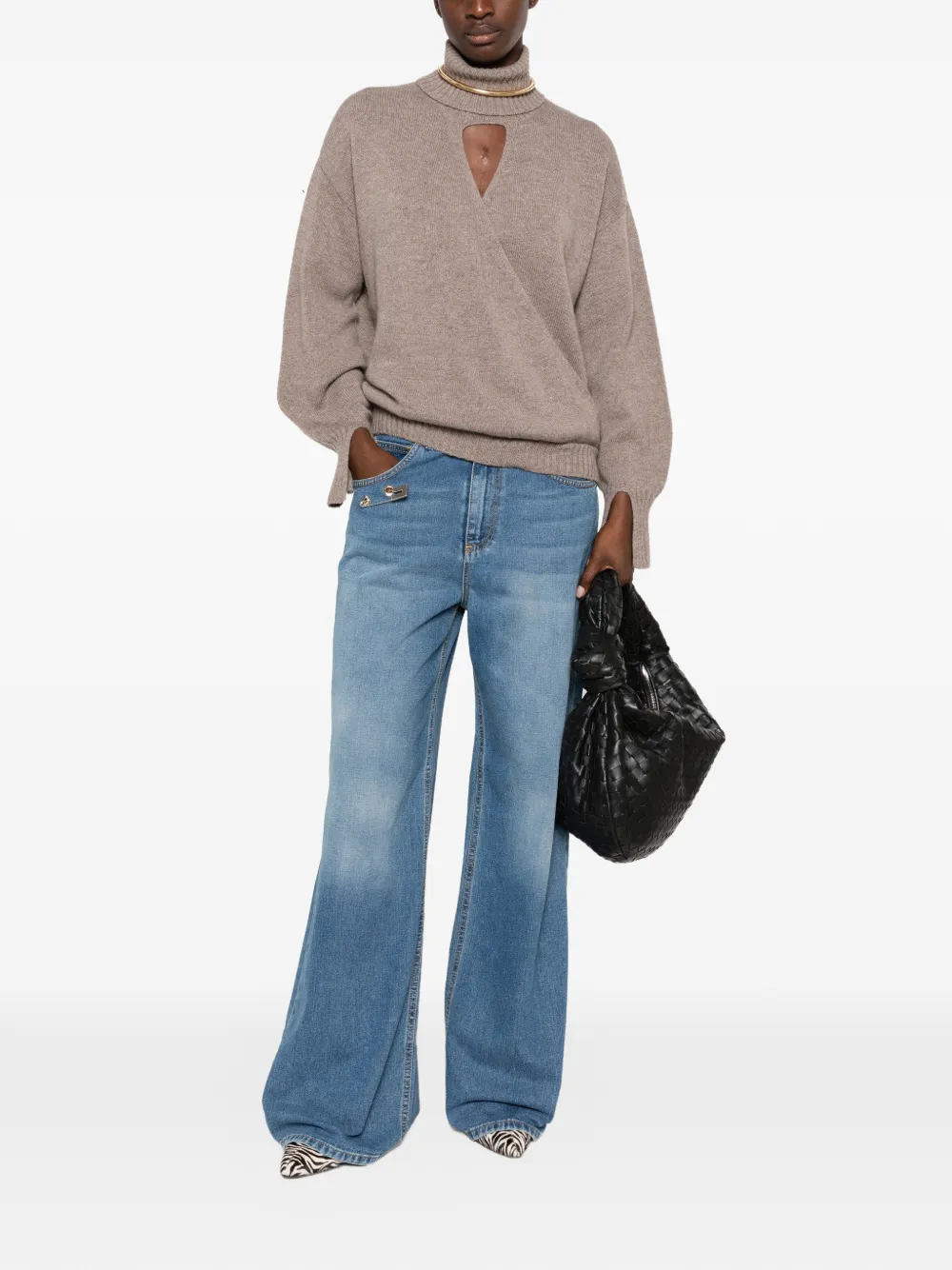 SIMONA CORSELLINI Jeans met wijde pijpen en veiligheidsspeld Blauw