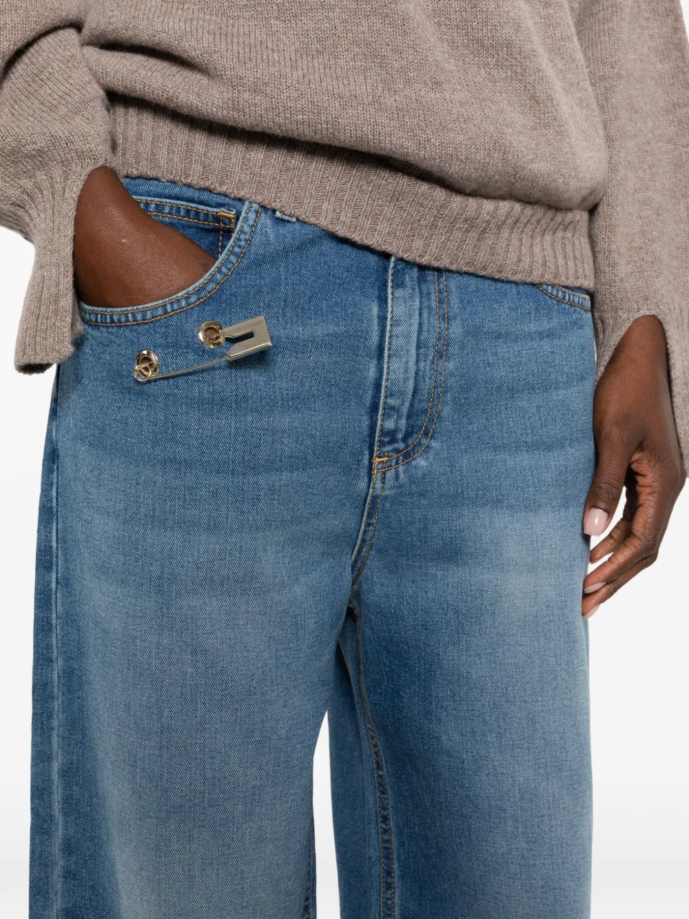 SIMONA CORSELLINI Jeans met wijde pijpen en veiligheidsspeld Blauw