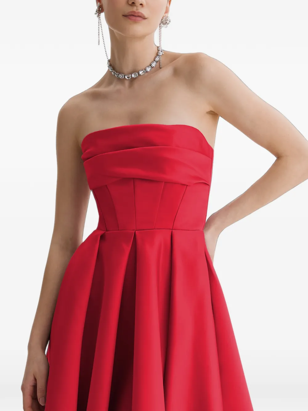 FRAMBOISE Napea strapless midi-jurk in korset-stijl Rood