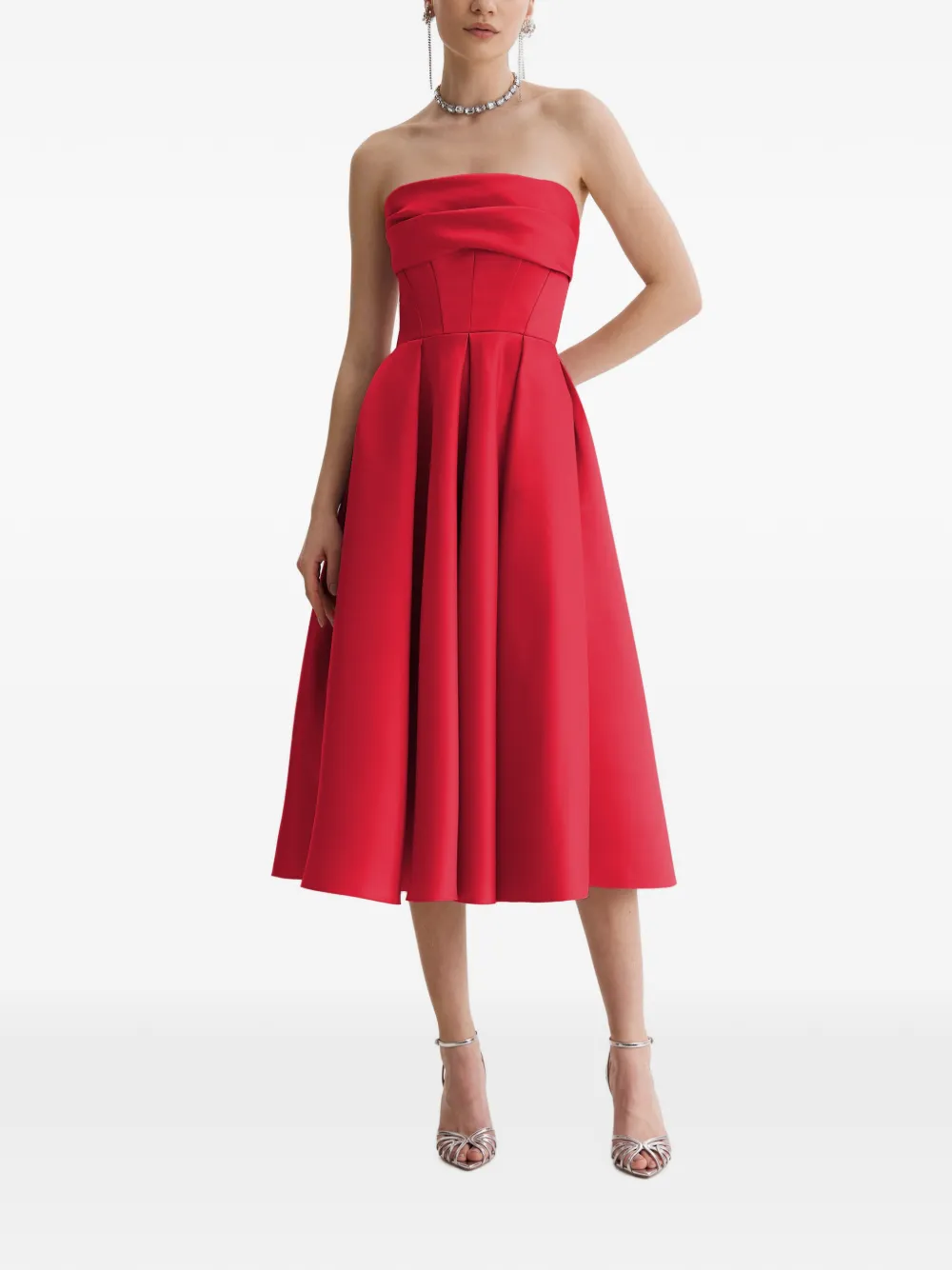 FRAMBOISE Napea strapless midi-jurk in korset-stijl Rood