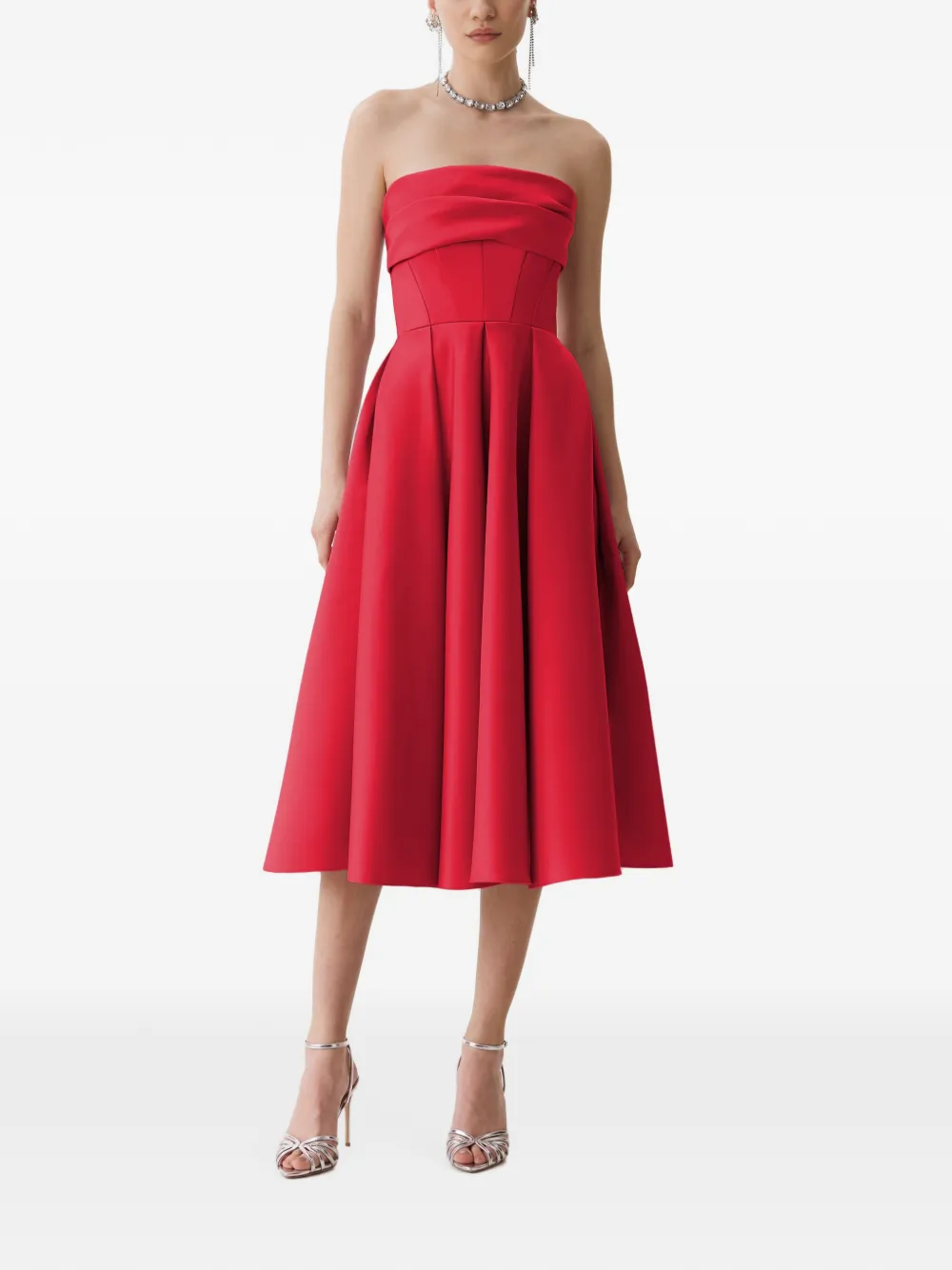 Framboise Napea Strapless Corset-style Midi Dress In Red