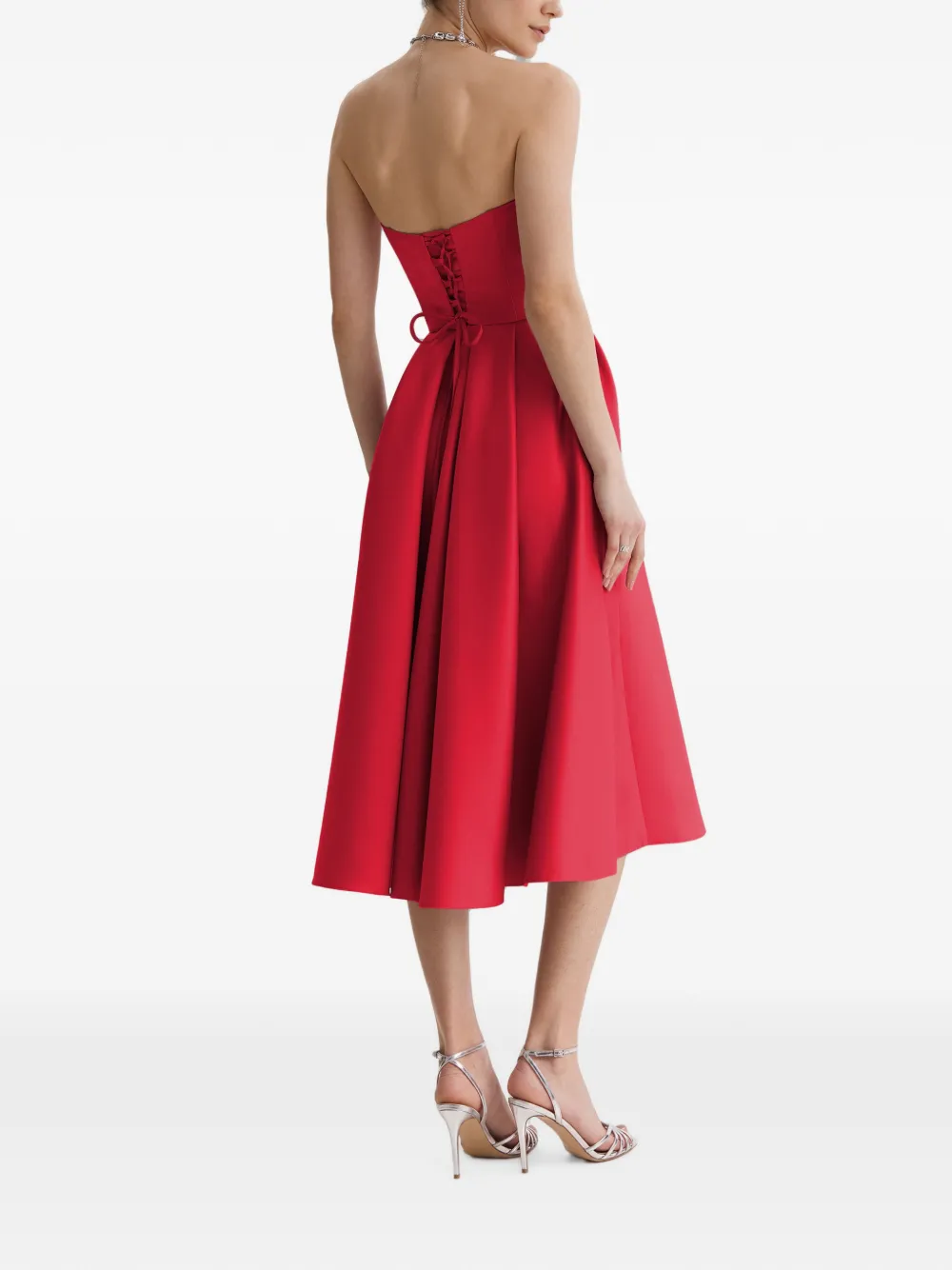 FRAMBOISE Napea strapless midi-jurk in korset-stijl Rood