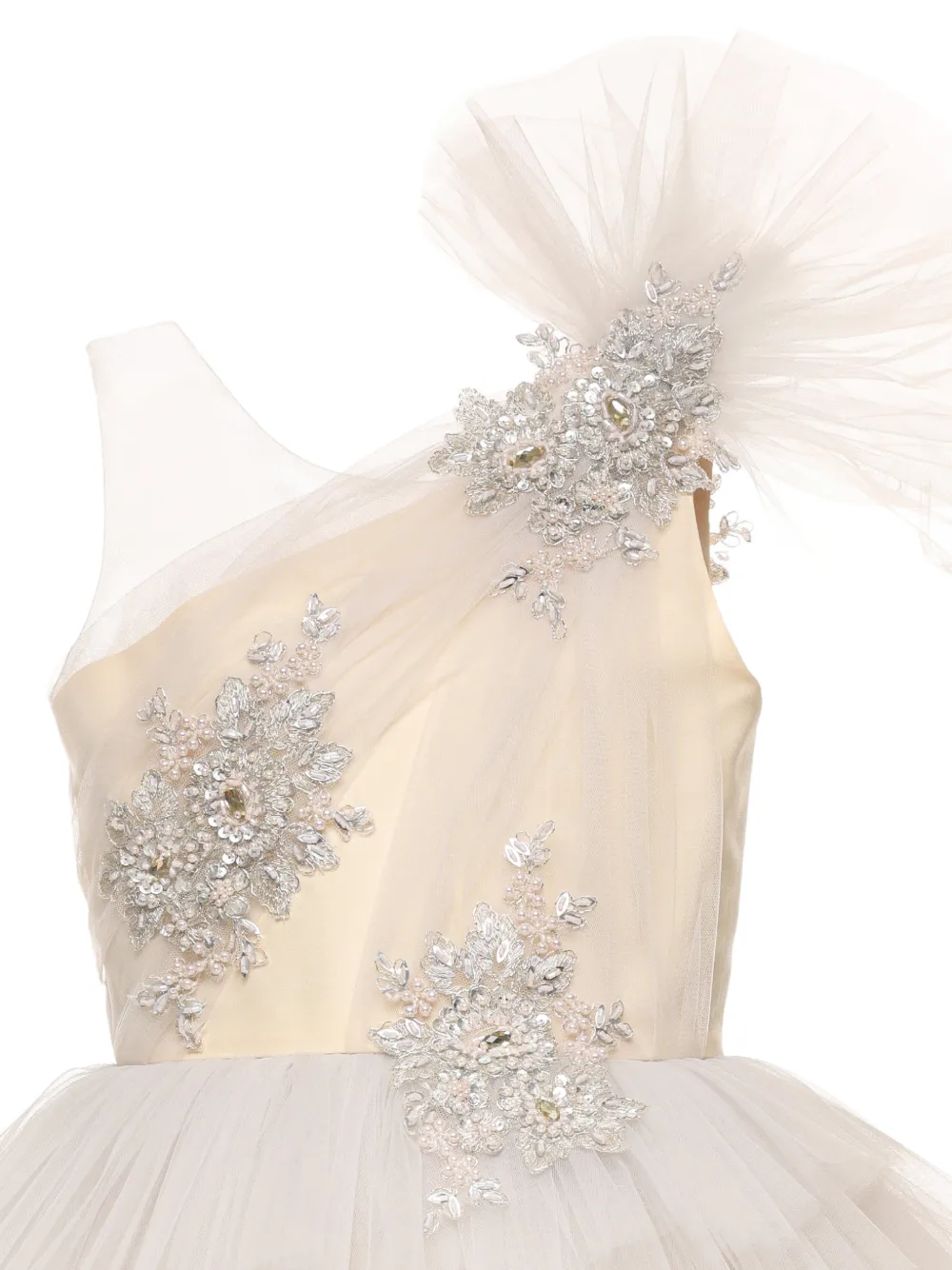 Tulleen Mirabelle asymmetrische avondjurk Beige