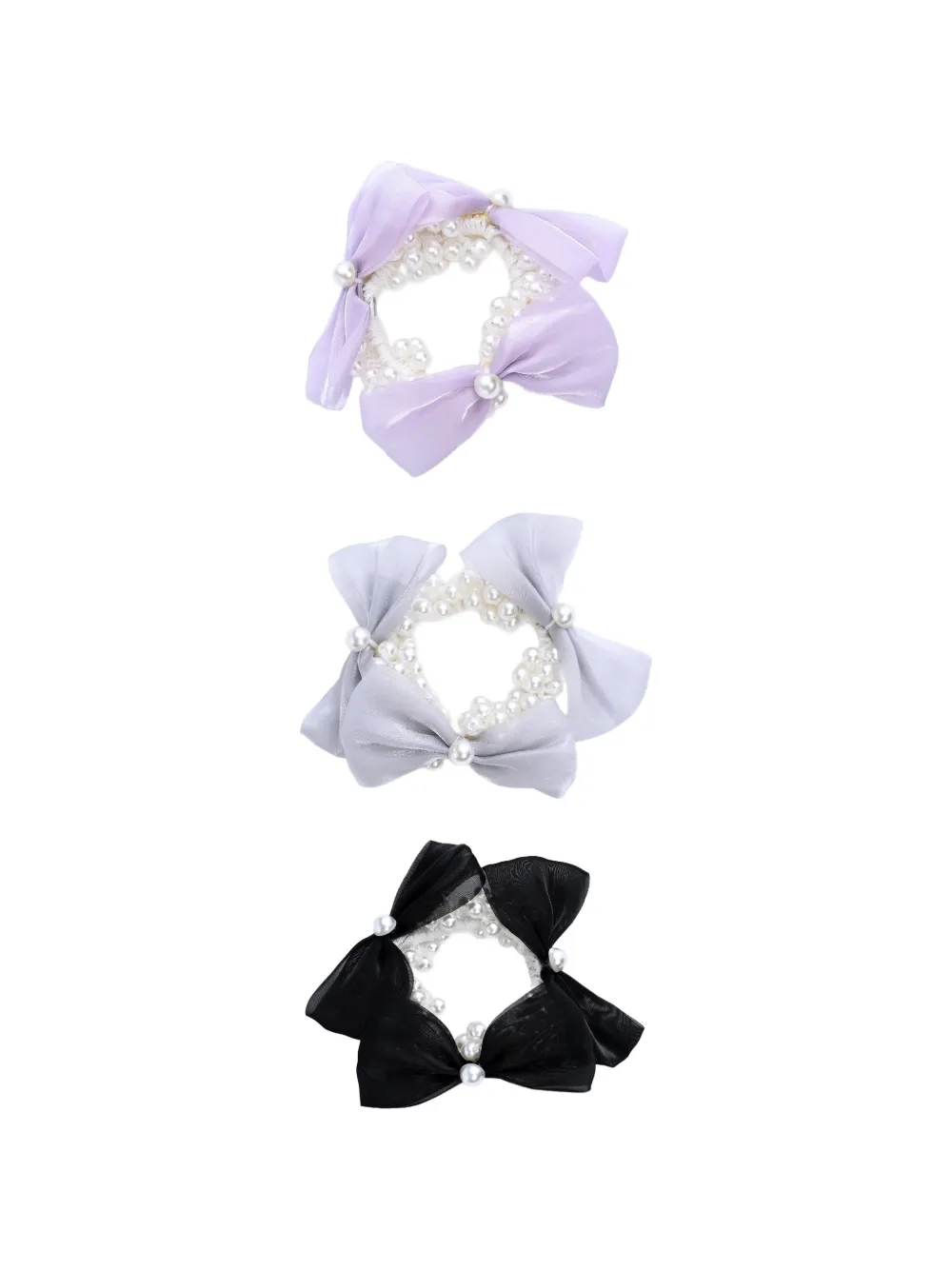 Mimi Tutu Pearl Bow scrunchies set (set of three) - Purple