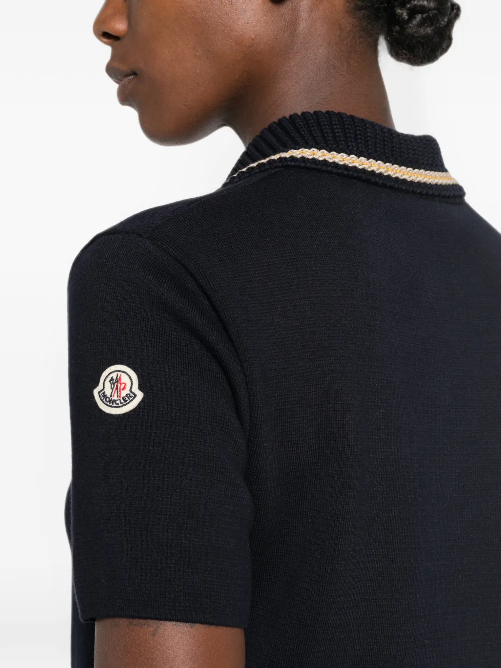 Moncler logo-patch knit polo shirt Blauw