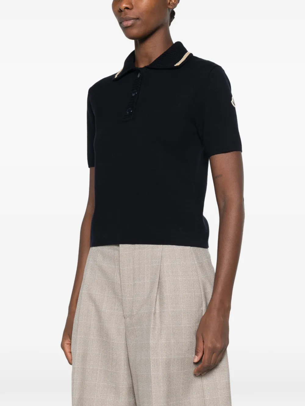 Moncler logo-patch knit polo shirt Blauw