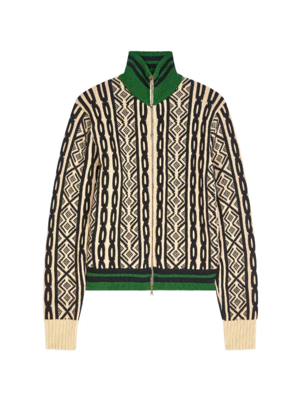 Dries Van Noten Geometric-pattern Zip-up Cardigan in Neutrals