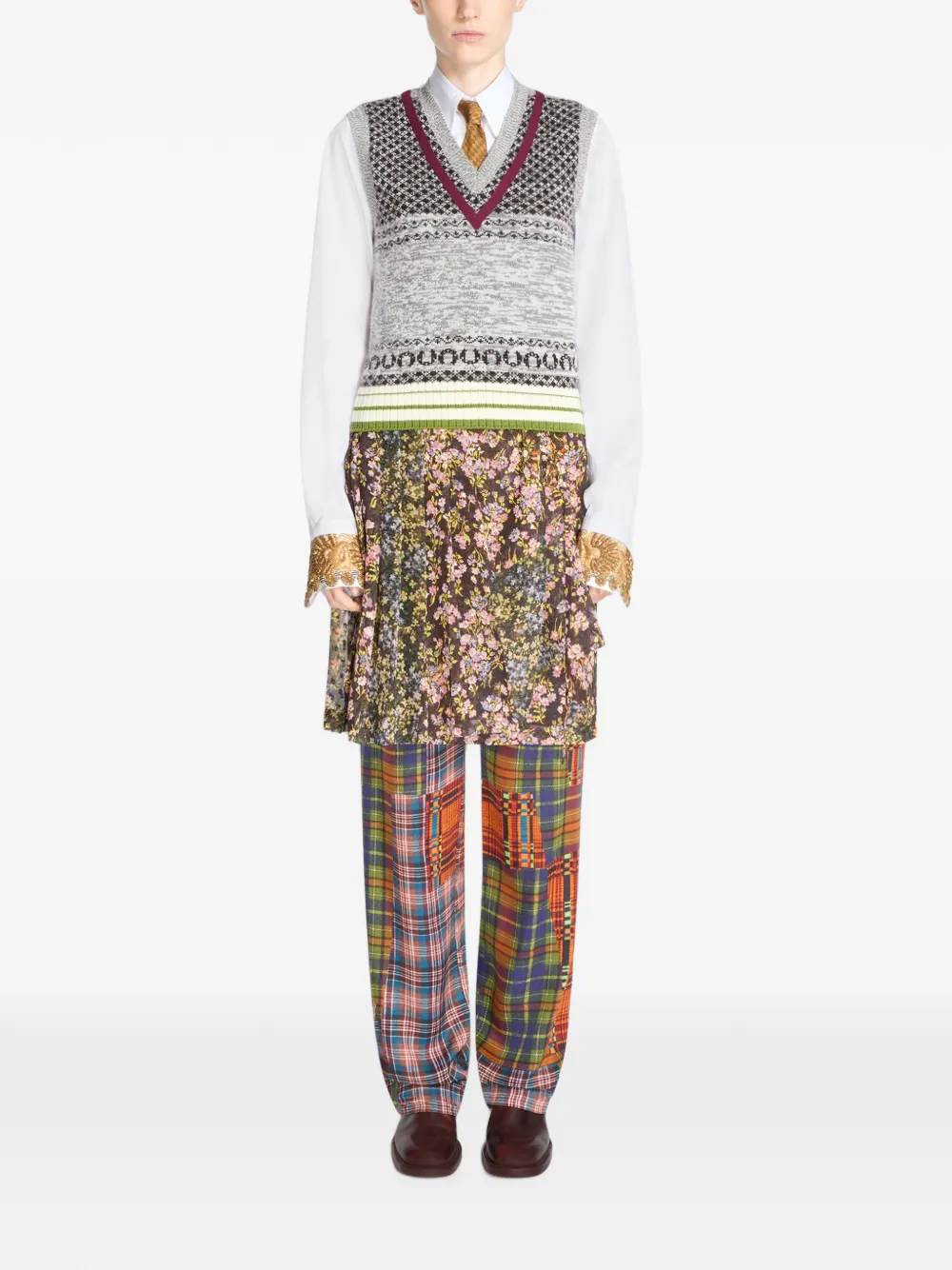 DRIES VAN NOTEN Broek met patchwork en bloemenprint Oranje
