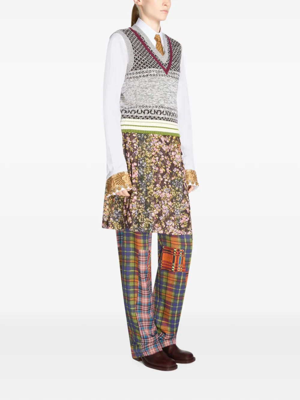DRIES VAN NOTEN Broek met patchwork en bloemenprint Oranje