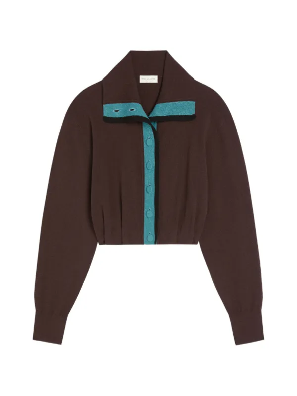 Dries Van Noten Cropped Cashmere Cardigan in Brown