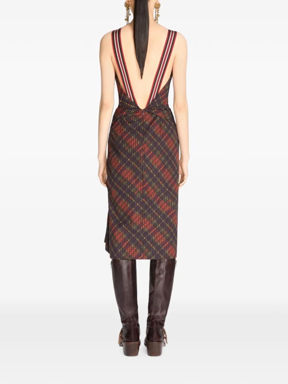DRIES VAN NOTEN Draped Gingham Dress in Black, view 4