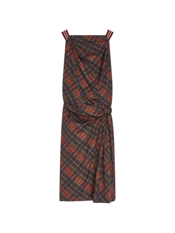 Dries Van Noten Draped Gingham Dress in Black