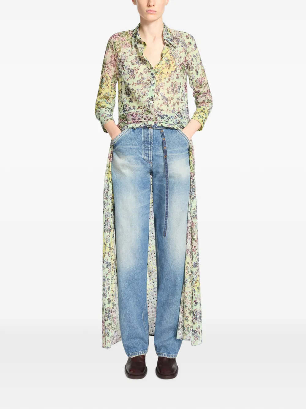 DRIES VAN NOTEN Long Jacquard Shirt Dress in Green, view 2