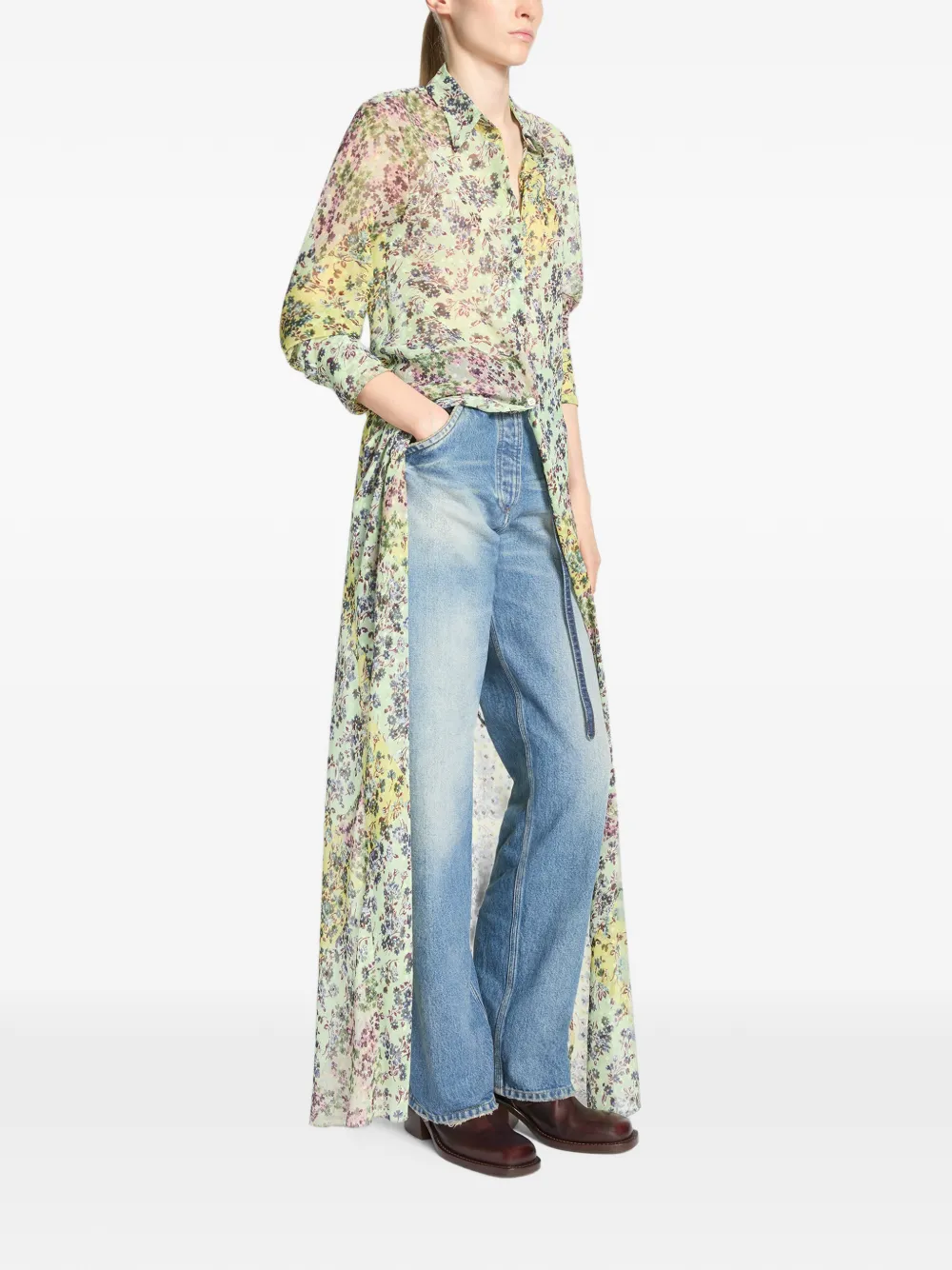 DRIES VAN NOTEN Long Jacquard Shirt Dress in Green, view 3
