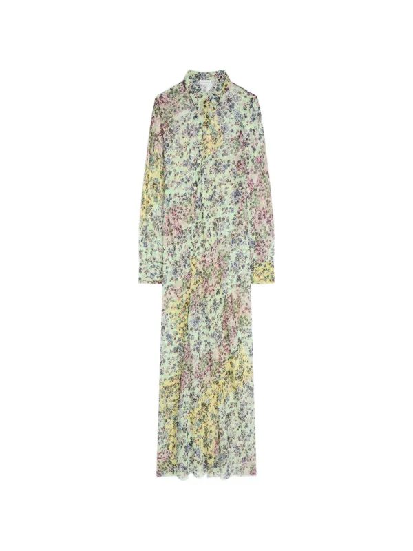 Dries Van Noten Long Jacquard Shirt Dress in Green