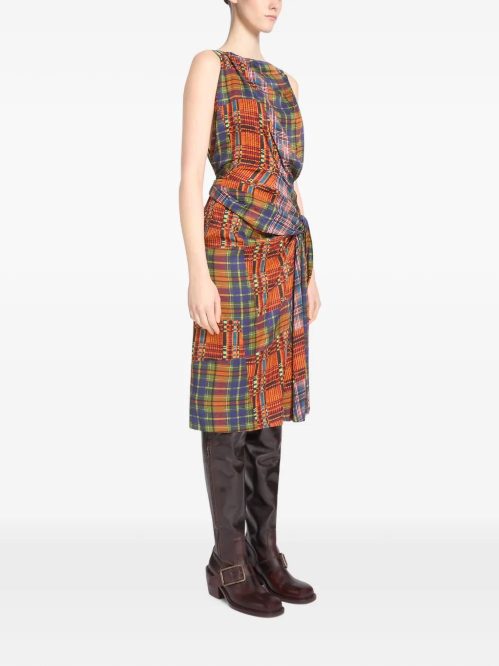 Dries Van Noten Draped Viscose Dress in Orange, view 3
