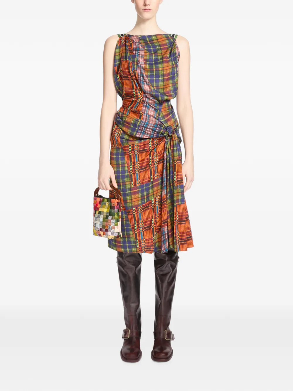 Dries Van Noten Draped Viscose Dress in Orange, view 2