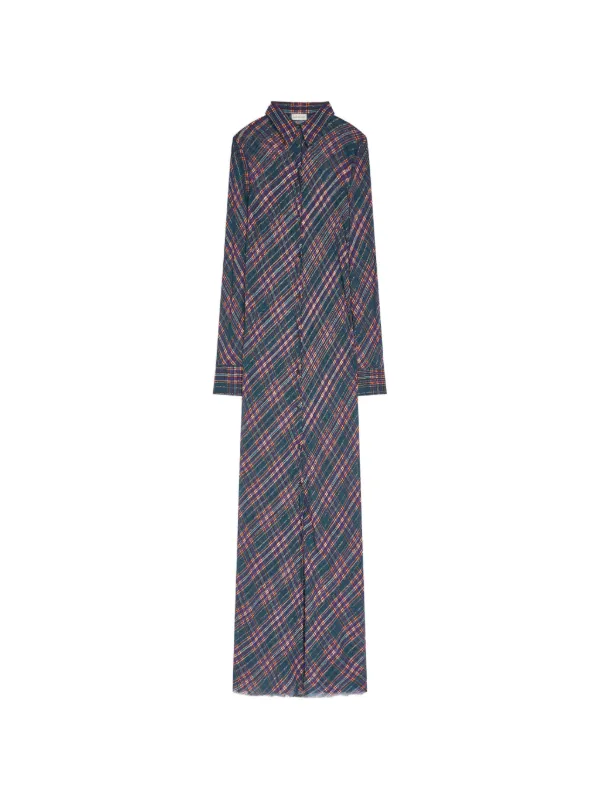Dries Van Noten Long Lurex Shirt Dress in Blue