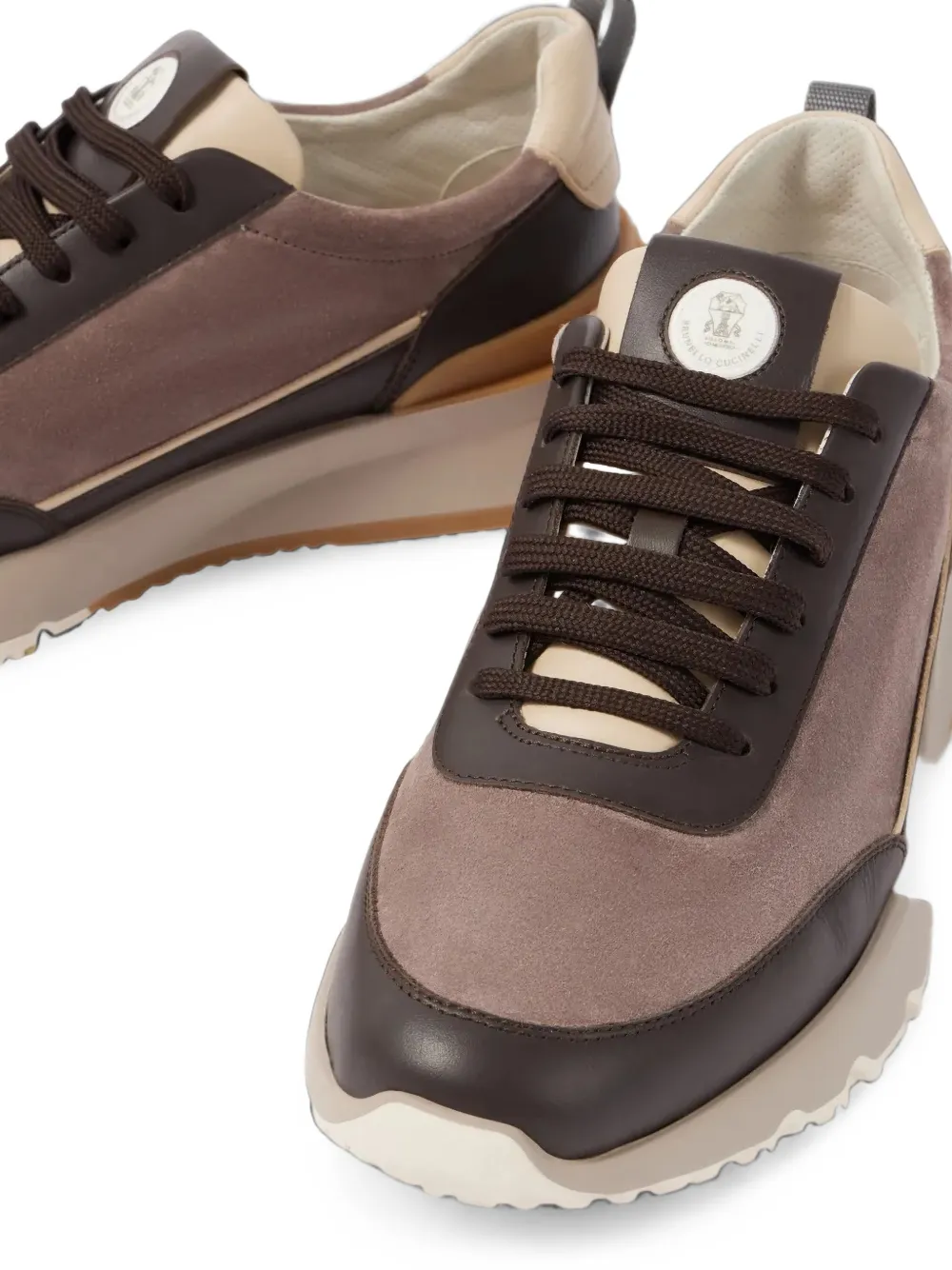 Brunello Cucinelli leather-trimmed suede sneakers in brown Bruin